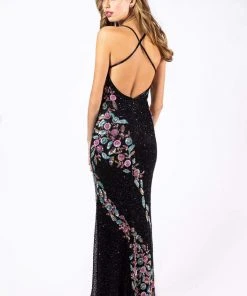 Primavera Couture - 3243 Vibrant Contrast Floral Beaded Gown Formal Gowns