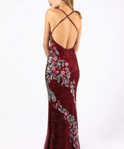 Primavera Couture - 3243 Vibrant Contrast Floral Beaded Gown Formal Gowns