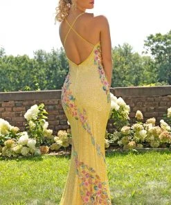 Primavera Couture - 3243 Vibrant Contrast Floral Beaded Gown Formal Gowns