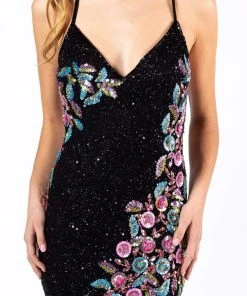 Primavera Couture - 3243 Vibrant Contrast Floral Beaded Gown Formal Gowns