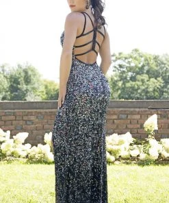 Formal Gowns Primavera Couture - 3255 Multicolored Sequined V-neck Sheath Dress