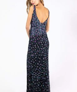 Primavera Couture - 3256 Floral Sequined Deep V-neck Sheath Dress Formal Gowns 9 Primavera Couture - 3256 Floral Sequined Deep V-neck Sheath Dress Formal Gowns