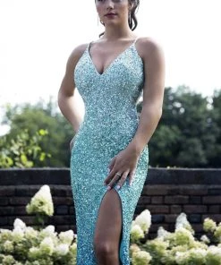 Primavera Couture - 3257 Sequined Plunging V-neck Fitted Dress 10 Primavera Couture - 3257 Sequined Plunging V-neck Fitted Dress