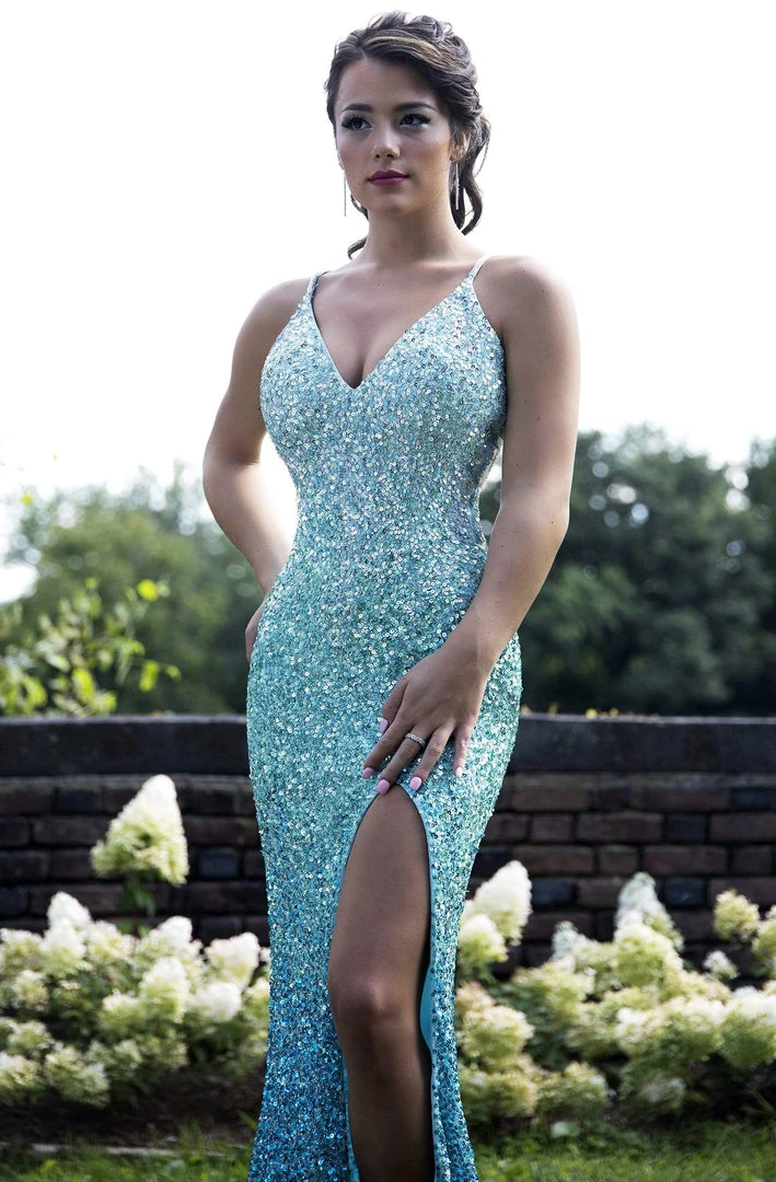 Primavera Couture - 3257 Sequined Plunging V-neck Fitted Dress 5 Primavera Couture - 3257 Sequined Plunging V-neck Fitted Dress