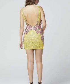 Primavera Couture - 3309 Sequined Plunging Vneck Sheath Cocktail Dress