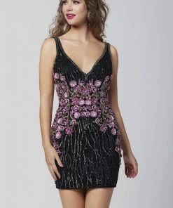 Primavera Couture - 3309 Sequined Plunging Vneck Sheath Cocktail Dress