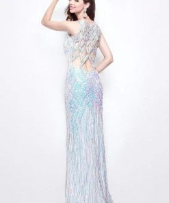 Primavera Couture - 9490 All-Glam Plunging V-Neck Evening Gown