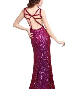 Primavera Couture - 9500 Sparkling V-Neck Cutout Evening Dress Formal Gowns