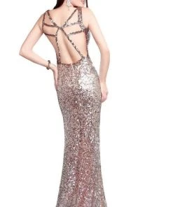 Primavera Couture - 9500 Sparkling V-Neck Cutout Evening Dress Formal Gowns