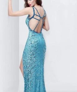 Primavera Couture - 9500 Sparkling V-Neck Cutout Evening Dress Formal Gowns