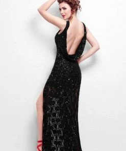 Formal Gowns Primavera Couture - 9805 Cowl Back Halter Sequin Embellished Gown