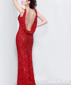 Formal Gowns Primavera Couture - 9805 Cowl Back Halter Sequin Embellished Gown