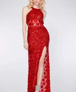 Formal Gowns Primavera Couture - 9805 Cowl Back Halter Sequin Embellished Gown