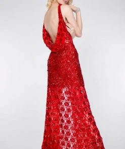 Formal Gowns Primavera Couture - 9805 Cowl Back Halter Sequin Embellished Gown