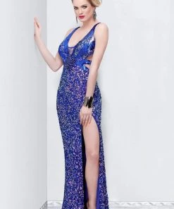 Primavera Couture - 9811 Sequined V-Neck Evening Dress