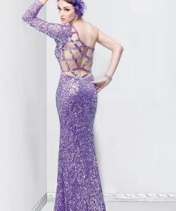 Primavera Couture - 9814 One-Sleeve Bedazzling Evening Gown Formal Gowns