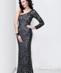 Primavera Couture - 9814 One-Sleeve Bedazzling Evening Gown Formal Gowns