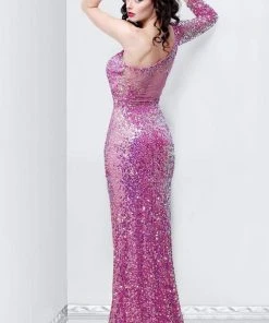 Formal Gowns Primavera Couture - 9818 Sequined Asymmetric Sheath Dress