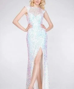 Primavera Couture - 9859 Sheer Illusion Sequined Evening Gown