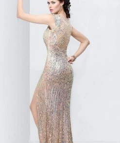Primavera Couture - 9859 Sheer Illusion Sequined Evening Gown