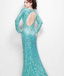 Primavera Couture - 9929 Longsleeved V-Neck Sequined Evening Gown Formal Gowns 7 Primavera Couture - 9929 Longsleeved V-Neck Sequined Evening Gown Formal Gowns