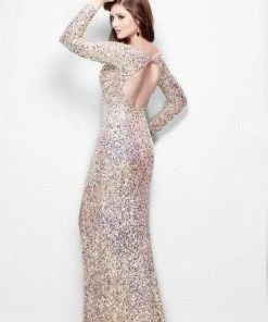 Primavera Couture - 9929 Longsleeved V-Neck Sequined Evening Gown Formal Gowns 9 Primavera Couture - 9929 Longsleeved V-Neck Sequined Evening Gown Formal Gowns