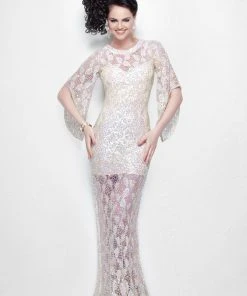 Primavera Couture - 9931 Sheer Sequined Bellsleeve Evening Gown Formal Gowns