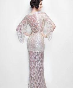 Primavera Couture - 9931 Sheer Sequined Bellsleeve Evening Gown Formal Gowns
