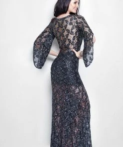 Primavera Couture - 9931 Sheer Sequined Bellsleeve Evening Gown Formal Gowns