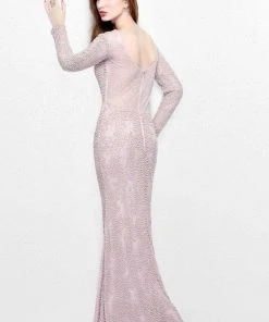 Primavera Couture - Bead Embellished Long Sleeve Bateau Neck Sheath Dress 1707 Formal Gowns 7 Primavera Couture - Bead Embellished Long Sleeve Bateau Neck Sheath Dress 1707 Formal Gowns
