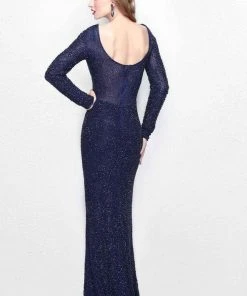 Primavera Couture - Bead Embellished Long Sleeve Bateau Neck Sheath Dress 1707 Formal Gowns 9 Primavera Couture - Bead Embellished Long Sleeve Bateau Neck Sheath Dress 1707 Formal Gowns