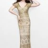 Primavera Couture - Bead Embellished Short Sleeve V-Neck Sheath Dress 1722 Formal Gowns
