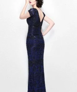 Primavera Couture - Bead Embellished Short Sleeve V-Neck Sheath Dress 1722 Formal Gowns