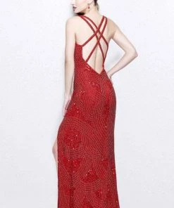 Primavera Couture - Bead Embellished V-Neck Sheath Dress 1813