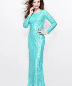 Primavera Couture - Beaded Long Sleeve Evening Gown 1721 Formal Gowns 8 Primavera Couture - Beaded Long Sleeve Evening Gown 1721 Formal Gowns