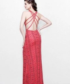 Primavera Couture - Beaded V-Neck Long Dress With Slit 1830 Formal Gowns