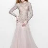 Primavera Couture - Bejeweled Long Sleeve Bateau Neck A-line Dress 1751 Formal Gowns
