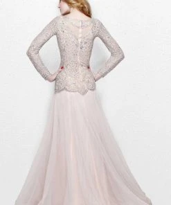 Primavera Couture - Bejeweled Long Sleeve Bateau Neck A-line Dress 1751 Formal Gowns