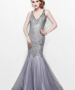 Primavera Couture - Charming Elaborate V-Neck Tulle Trumpet Gown 1748 Formal Gowns