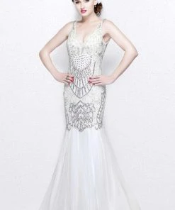 Primavera Couture - Charming Elaborate V-Neck Tulle Trumpet Gown 1748 Formal Gowns