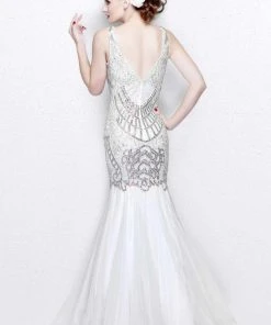 Primavera Couture - Charming Elaborate V-Neck Tulle Trumpet Gown 1748 Formal Gowns
