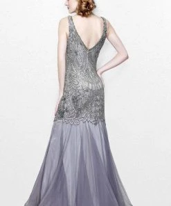 Primavera Couture - Charming Elaborate V-Neck Tulle Trumpet Gown 1748 Formal Gowns