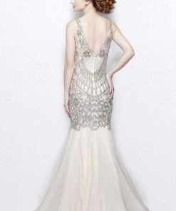 Primavera Couture - Charming Elaborate V-Neck Tulle Trumpet Gown 1748 Formal Gowns