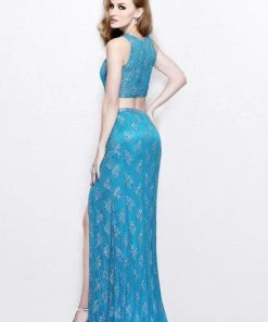 Formal Gowns Primavera Couture - Cosmopolitan Two-Piece Jewel Illusion Sheath Gown 1885