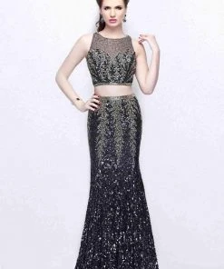 Primavera Couture - Elegant Two-Piece Jewel Illusion Sheath Gown 1859 Formal Gowns