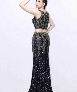 Primavera Couture - Elegant Two-Piece Jewel Illusion Sheath Gown 1859 Formal Gowns