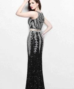 Primavera Couture - Elegant Two-Piece Jewel Illusion Sheath Gown 1859 Formal Gowns