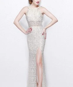 Primavera Couture - Embellished Halter Neck Long Sheath Dress 1891