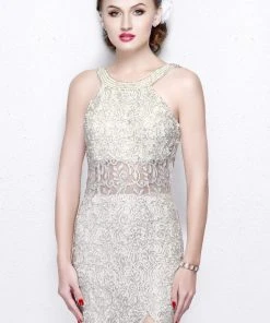 Primavera Couture - Embellished Halter Neck Long Sheath Dress 1891