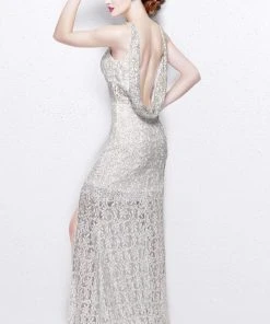 Primavera Couture - Embellished Halter Neck Long Sheath Dress 1891